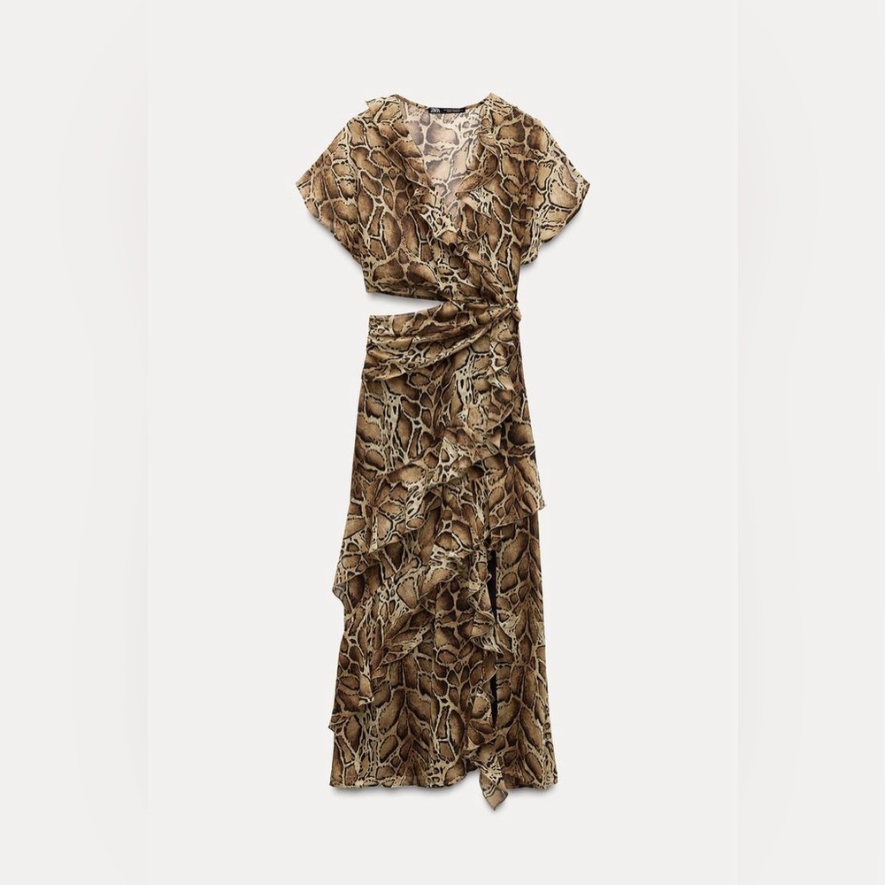Zara Asymmetrical Dress in Brown Snake Pattern